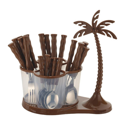 25 Pcs Stainless Steel Cutlery Set with Stand & Box for Kitchen & Dining | Brown