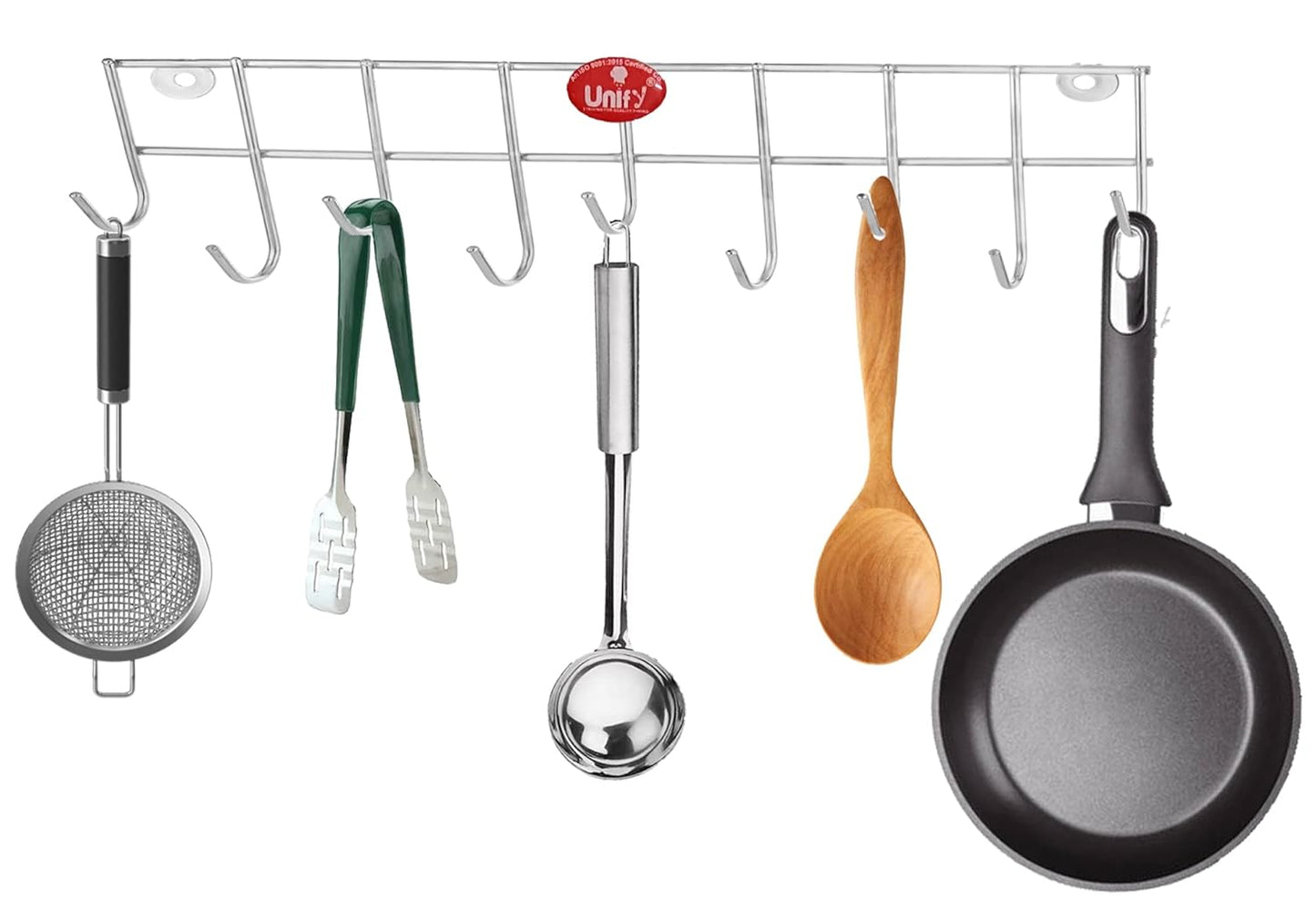 Stainless Steel Wall Cloth Hanger with 9 Hooks | Door Mounted Hook Rail for Bathroom & Kitchen | 30.5 cm, Silver