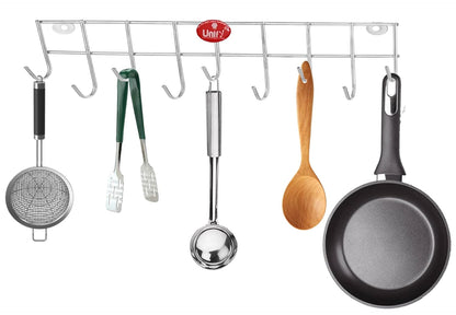 Stainless Steel Wall Cloth Hanger with 9 Hooks | Door Mounted Hook Rail for Bathroom & Kitchen | 30.5 cm, Silver