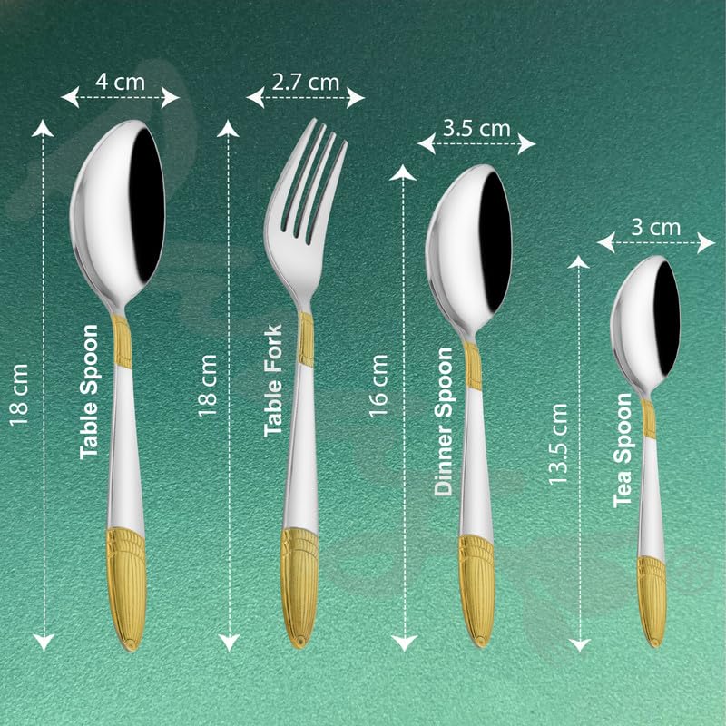 25 Pieces Ivory Gold Stainless Steel Cutlery Set with Stand, 24K Gold Plated Spoons & Forks, Elegant Dining Set (Ivory)