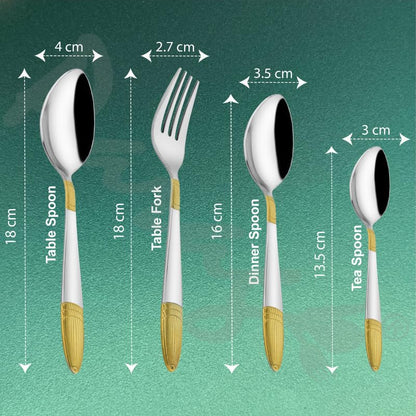 25 Pieces Ivory Gold Stainless Steel Cutlery Set with Stand, 24K Gold Plated Spoons & Forks, Elegant Dining Set (Ivory)