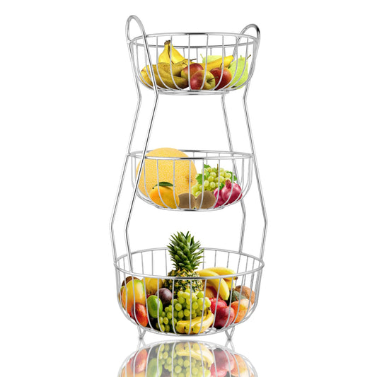 3-Tier Stainless Steel Fruit Basket – Round, Kitchen & Dining Table Stand