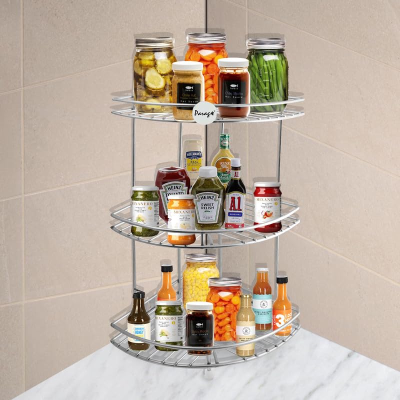 3-Tier Stainless Steel Kitchen Rack – Multipurpose Corner Shelf & Organizer for Kitchen, Vegetable Stand & Storage, 23×23×48 cm