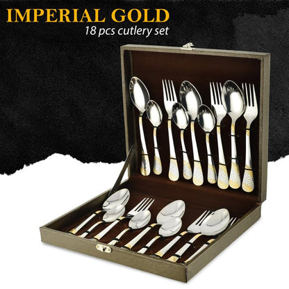 18pc Stainless Steel Golden Cutlery | Gift Box | Imperial