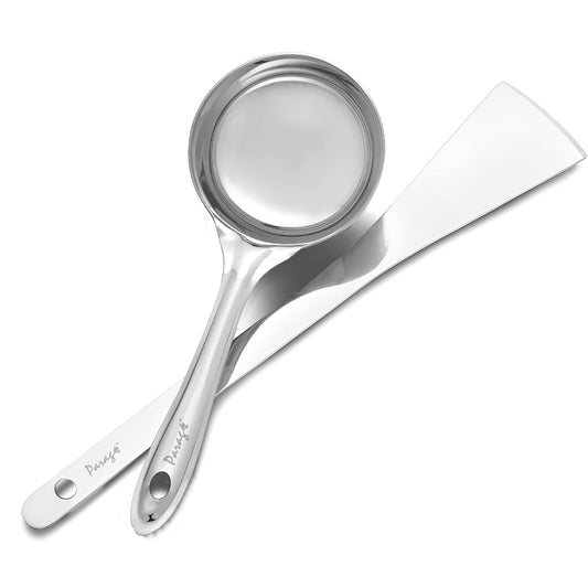 2 Pieces Stainless Steel Dosa Ladle & Turner, 20.5 cm & 31.5 cm – Heavy Gauge Kitchen Tools with Flat Base Spatula for Cooking, Silver Finish