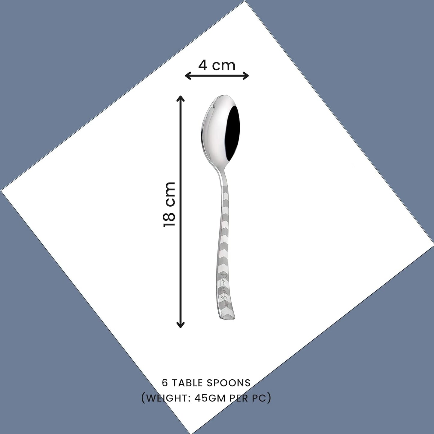 Stainless Steel Dessert Spoon Set of 6 | Premium Arrow Design Table Spoons | 18 cm, Silver