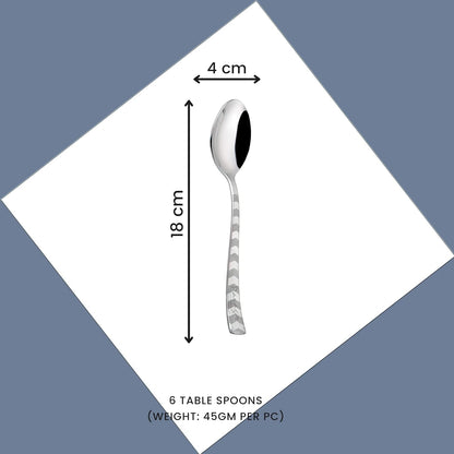 Stainless Steel Dessert Spoon Set of 6 | Premium Arrow Design Table Spoons | 18 cm, Silver