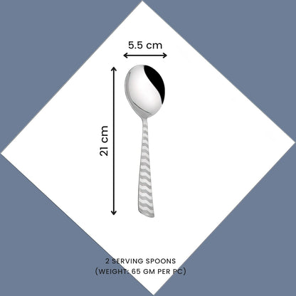 Stainless Steel Serving Spoon Set of 2 | Arrow Design Large Spoons for Kitchen & Dining | 21 cm, Silver