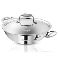 Tripure Triply Stainless Steel Kadai with Lid 28 cm, 4L | Induction & Gas Compatible