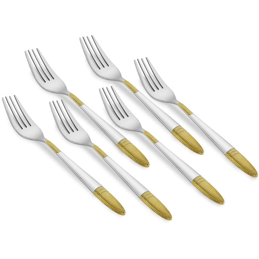 6 Pieces Stainless Steel 24K Gold Forks Set – 18 cm Premium Ivory Design Cutlery
