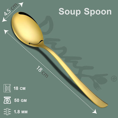 6-Piece Stainless Steel PVD Gold Soup Spoon Set | Premium 18.5cm Spoons for Home & Kitchen