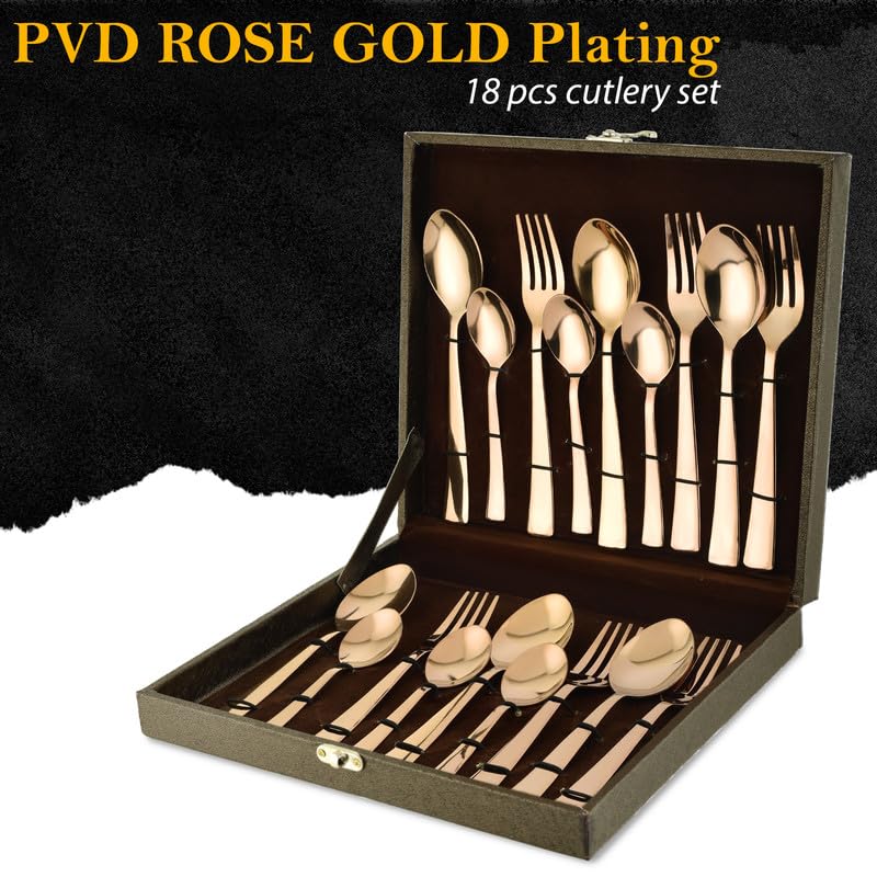 18pc Stainless Steel Rose Gold Cutlery | Gift Box | PVD Rose