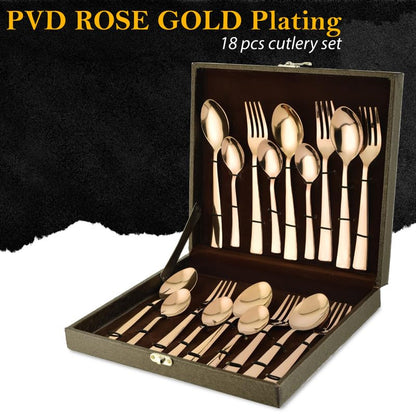 18pc Stainless Steel Rose Gold Cutlery | Gift Box | PVD Rose