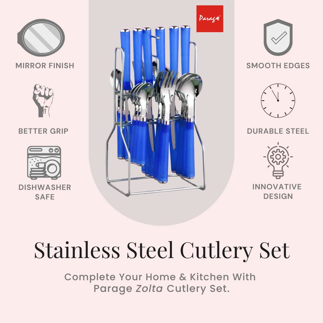 25 Pcs Stainless Steel Cutlery Set with Stand for Kitchen & Dining | Blue