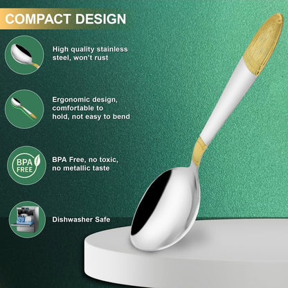 6 Pcs Stainless Steel 24K Gold Dinner Spoon Set – 16cm, Premium Spoons for Home & Kitchen, Luxury Tableware, Housewarming Gift, Ivory Design