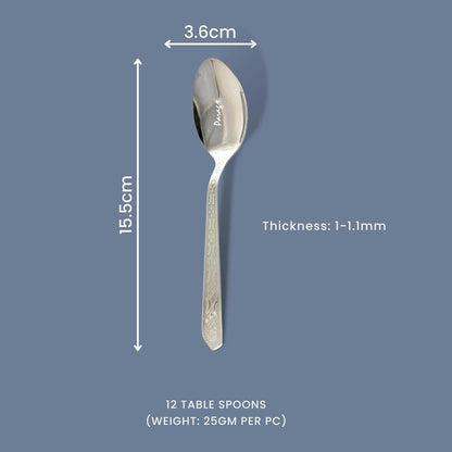12 Pieces Stainless Steel Dinner Spoon | 15.5cm Long Cutlery, Silver