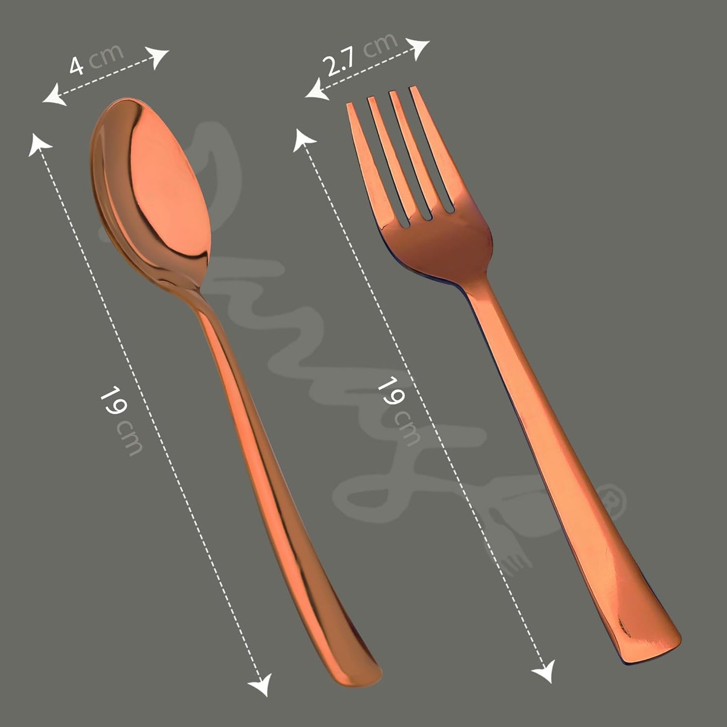 12pc Stainless Steel Rose Gold Cutlery | 19cm Spoons & Forks | Dining