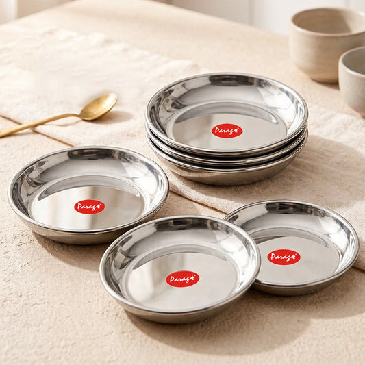 6 Pieces Stainless Steel Serving Dish Bowl – 11.5 cm Diameter | Heavy Gauge Small Halwa Plates | Durable Mirror Finish for Sweets, Snacks & Serving