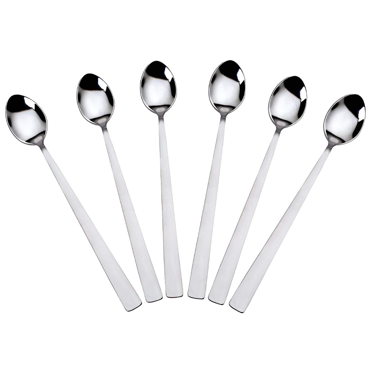 6 Pcs Stainless Steel Soda Spoon Set | 20.5 cm Long Handle Ice Cream Spoon Silver