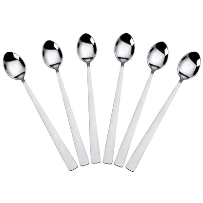 6 Pcs Stainless Steel Soda Spoon Set | 20.5 cm Long Handle Ice Cream Spoon Silver
