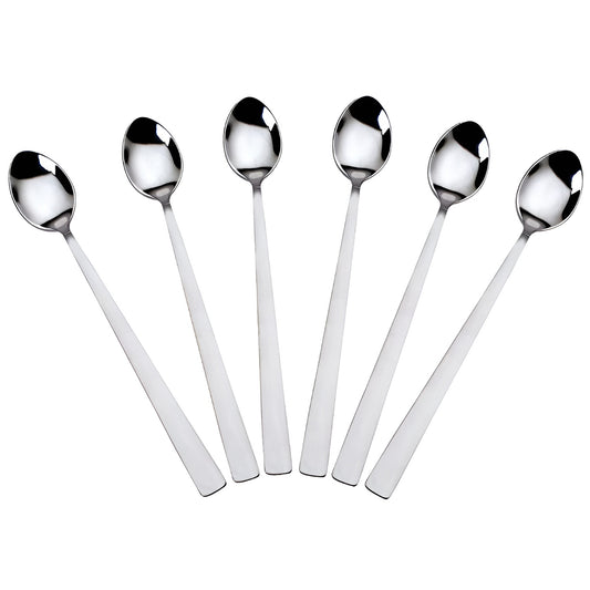 6 Pcs Stainless Steel Soda Spoon Set | 20.5 cm Long Handle Ice Cream Spoon Silver
