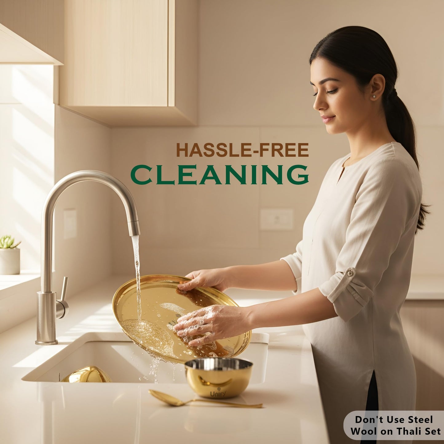 Stainless Steel PVD Gold Plated Thali Set | Premium Dinner Plate with Bowls, Spoon & Glass | Royal Gold Dinnerware for Home, Restaurant & Festive Gifting | Food Grade & Rust Proof