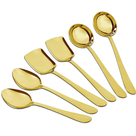 6 Pcs Stainless Steel Gold Serving Spoons Set – Heavy Gauge Kitchen Use