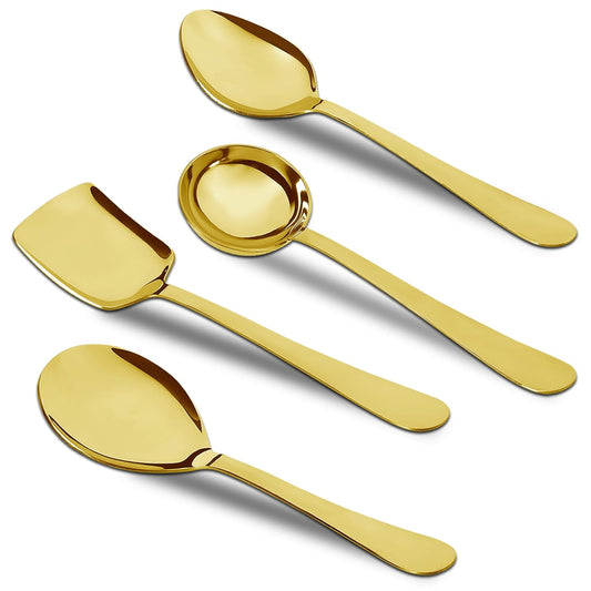 3 Pcs Stainless Steel Gold Serving Spoons Set – Heavy Gauge Kitchen Use