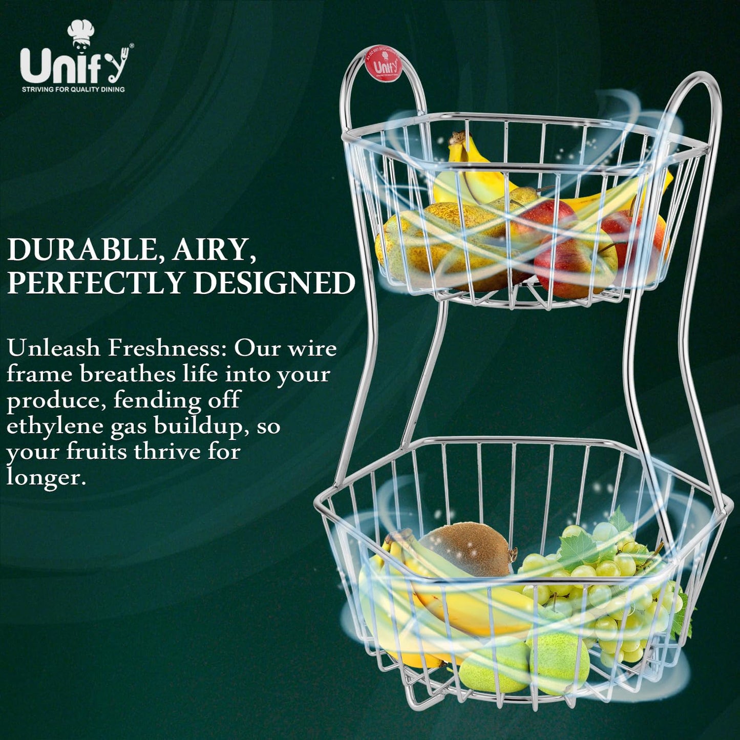 2-Tier Stainless Steel Fruit Basket – Hexagonal, Kitchen & Dining Table Stand