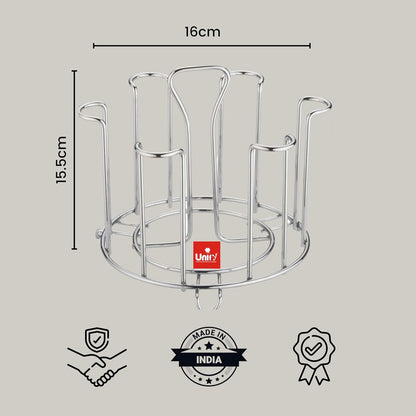 Stainless Steel Glass Holder Stand | 6 Glass Tumbler Rack for Kitchen Chrome