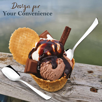 12 Pcs Stainless Steel Ice Cream Spoon Set – Silver, 13.5cm, Food Grade, Durable & Stylish Dessert Spoons for Home & Kitchen