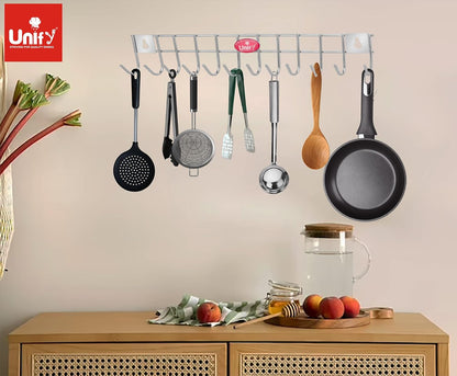 Stainless Steel Wall Cloth Hanger | 12 Hook Door Mounted Rack Silver