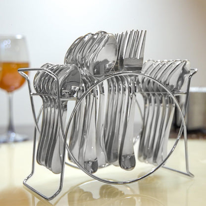 25pc Stainless Steel Aura Cutlery | Spoons Forks Stand | Silver