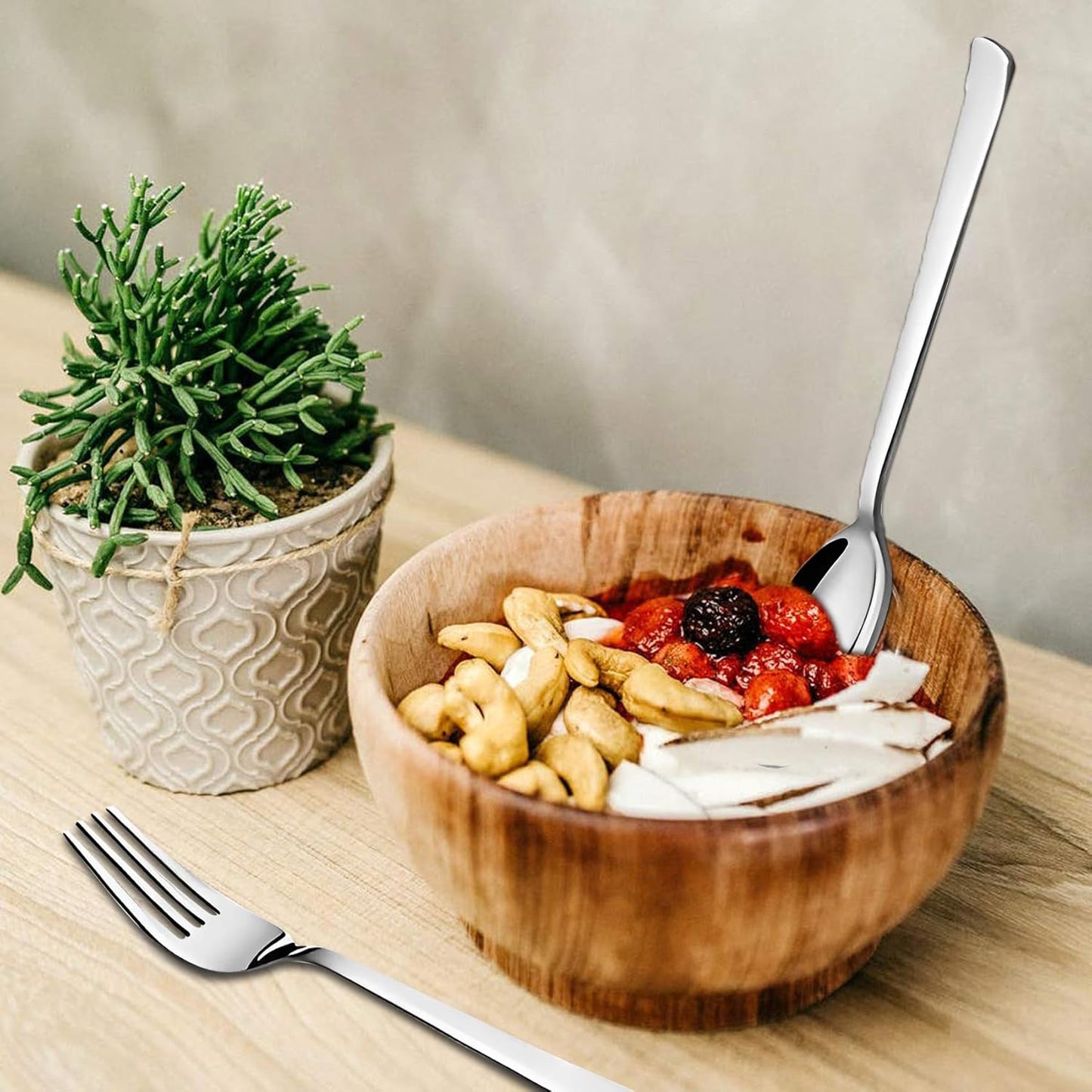 25-Piece Fantasy Stainless Steel Cutlery Set with Stand | Table Spoons, Tea Spoons, Forks & Knives, Silver