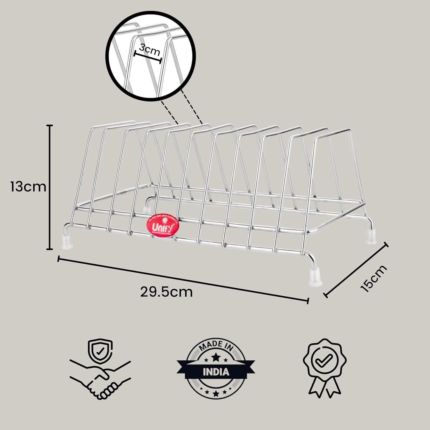 Stainless Steel Plate Rack for Kitchen – 10 Sections, Chrome Finish, Ideal for Plates, Lids, and Utensil Organization in Cabinets
