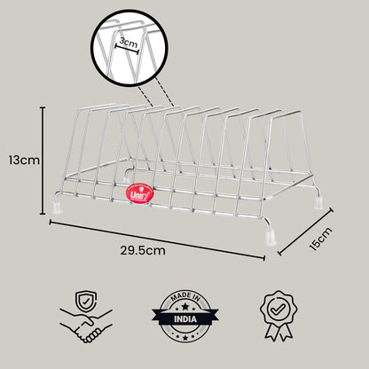 Stainless Steel Plate Rack for Kitchen – 10 Sections, Chrome Finish, Ideal for Plates, Lids, and Utensil Organization in Cabinets