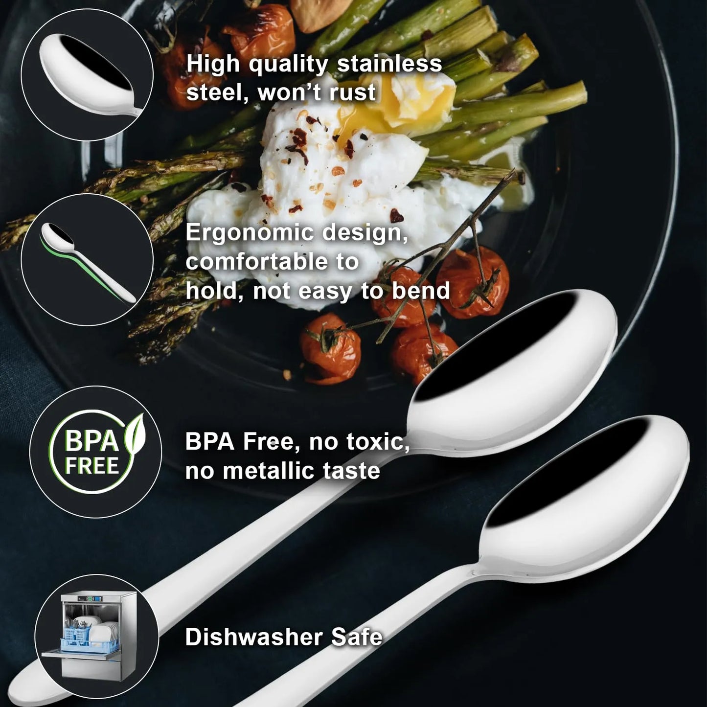 Stainless Steel Dinner Spoon Set of 12 | 16 cm Silver Spoons for Home & Kitchen | Sigma Design 12SIGMA17BS 5