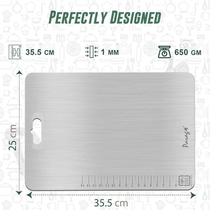 Premium Stainless Steel Chopping Board – Large 35.5x25 cm, Heavy Duty & Rust-Free