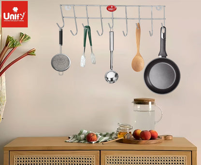 Stainless Steel Wall Cloth Hanger with 9 Hooks | Door Mounted Hook Rail for Bathroom & Kitchen | 30.5 cm, Silver