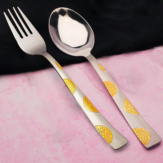 12pc Stainless Steel 24k Gold Cutlery | 16cm Spoons & Forks | Dining