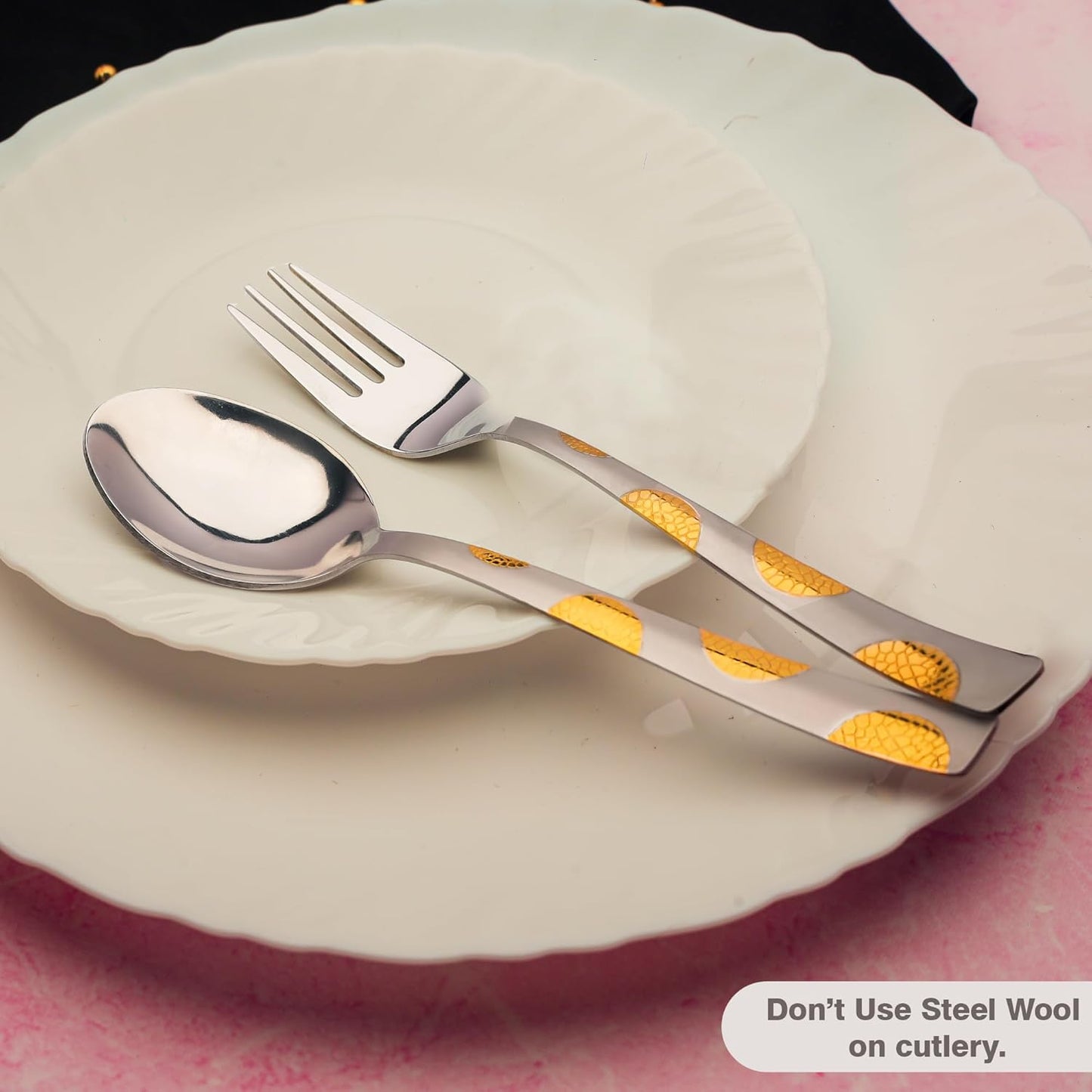12pc Stainless Steel 24k Gold Cutlery | 19cm Spoons & Forks | Dining