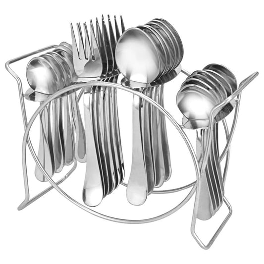 Stainless Steel Cutlery Stand – Heavy Duty Oval Rack for 24 Pieces, Chrome Finish