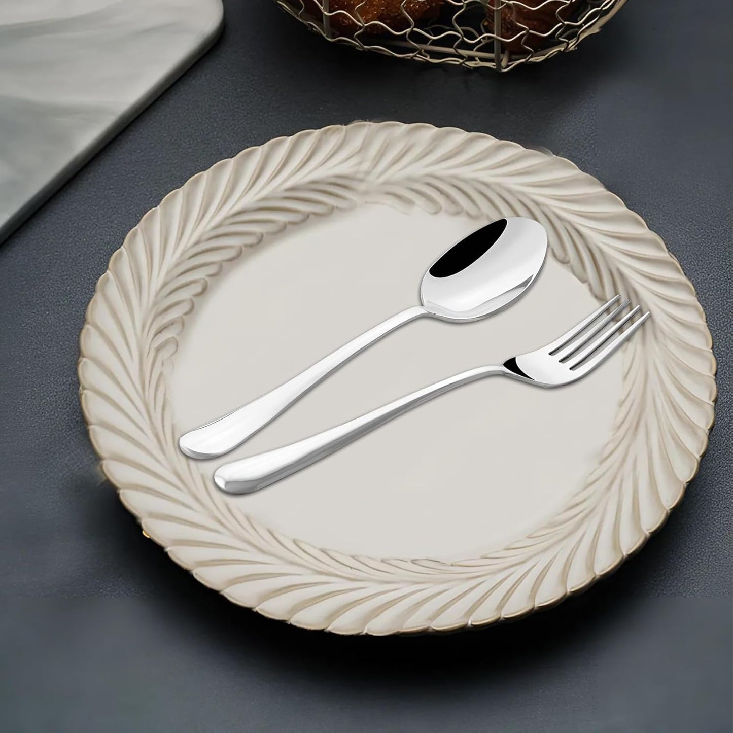 12-Piece Stainless Steel Spoon & Fork Set | Tableware with Round Edge, Silver