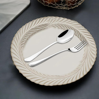 12-Piece Stainless Steel Spoon & Fork Set | Tableware with Round Edge, Silver