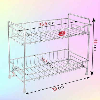 Stainless Steel 2 Tier Kitchen Spice Rack | Countertop Organizer with Shelf Liner for Cabinet & Pantry, Chrome