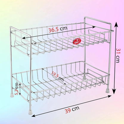 Stainless Steel 2-Tier Kitchen Spice Rack | Countertop Organizer with Shelf Liner (Chrome) RECT2SHELFC 2