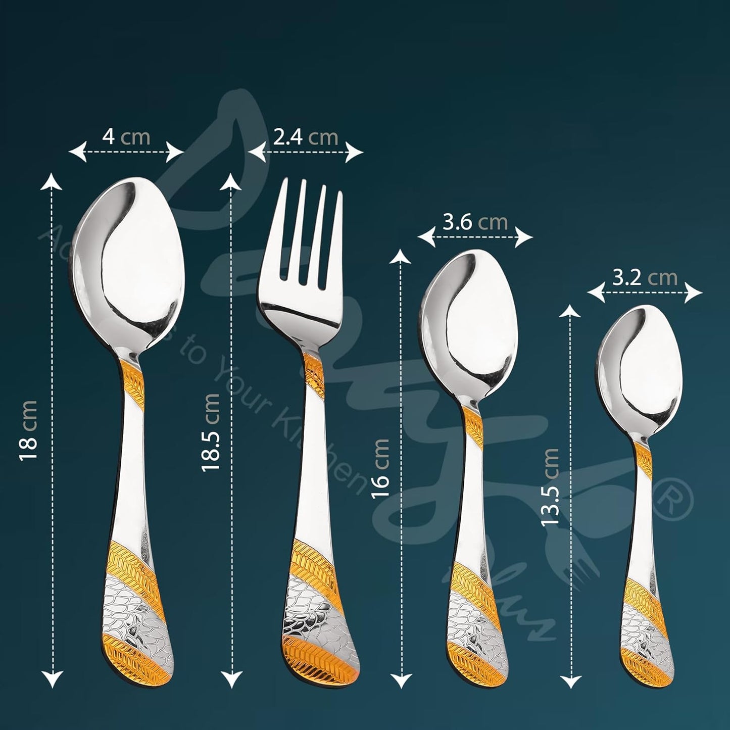 25 Pieces Stainless Steel Imperial Cutlery Set with Wooden Stand, 24K Gold Plated Spoons & Forks for Dining Table