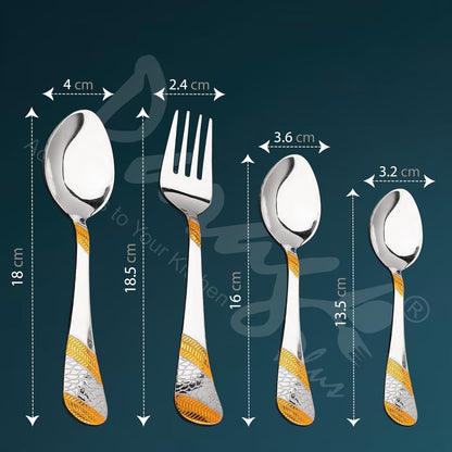 25 Pieces Stainless Steel Imperial Cutlery Set with Wooden Stand, 24K Gold Plated Spoons & Forks for Dining Table