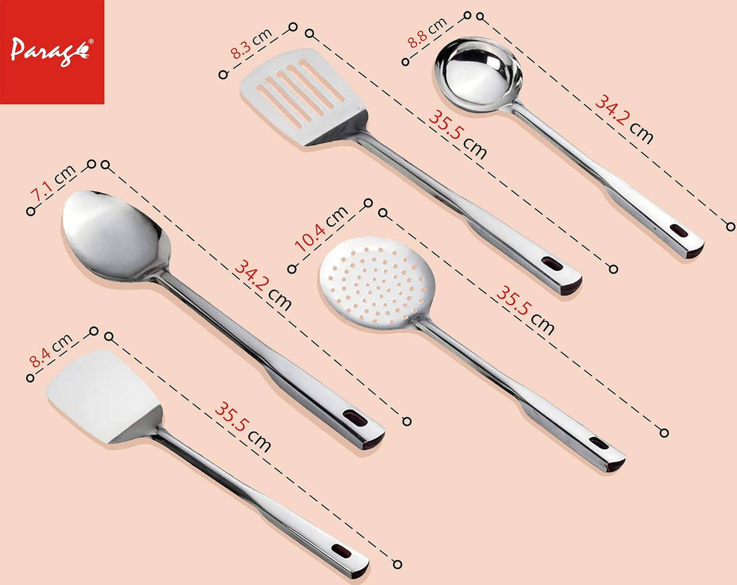 5-Piece Premium Stainless Steel Kitchen Tool Set | Cooking Utensils, Silver (Design 2)