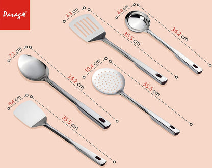 5-Piece Premium Stainless Steel Kitchen Tool Set | Cooking Utensils, Silver (Design 2)